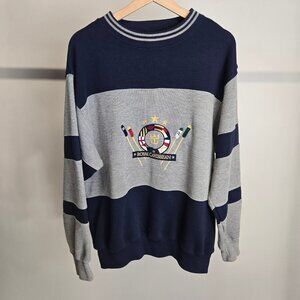Vintage Royal Caribbean International Men's Sweater Stripe Blue/Grey - Size XL
